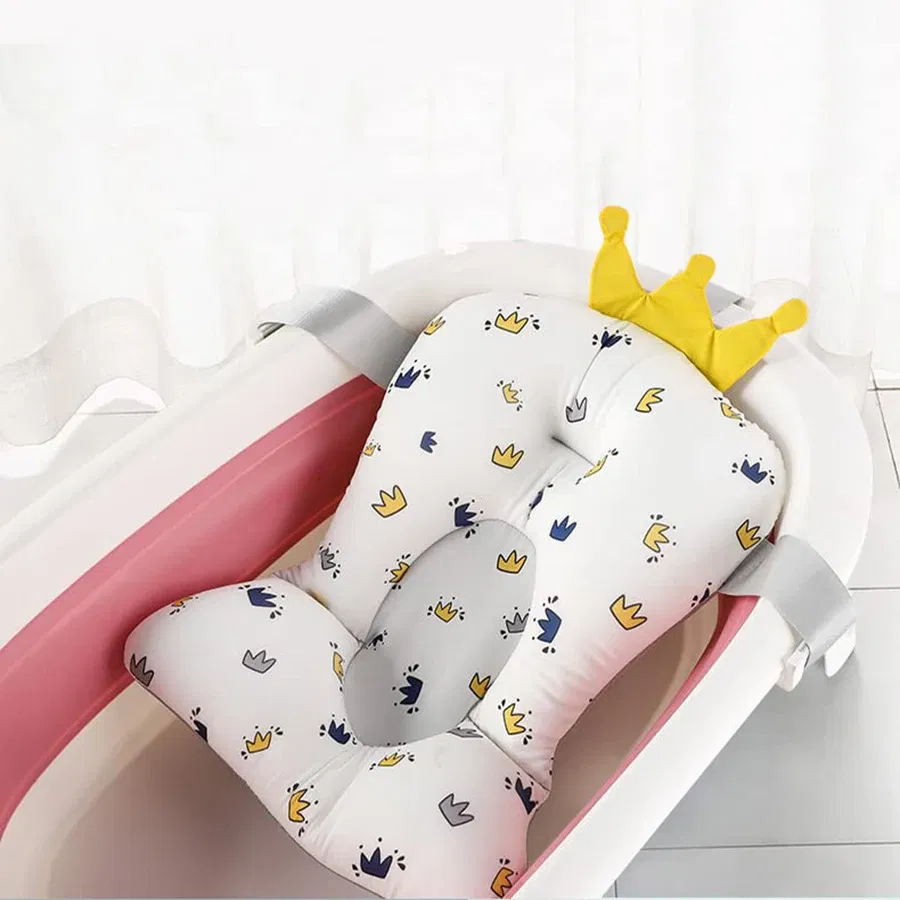 Color: Red - Baby Bathtub Pad Ajustable Bath Support Seat Mat Shower Cushion Newborn Foldable Baby Bath Seat Floating Security Water Pad