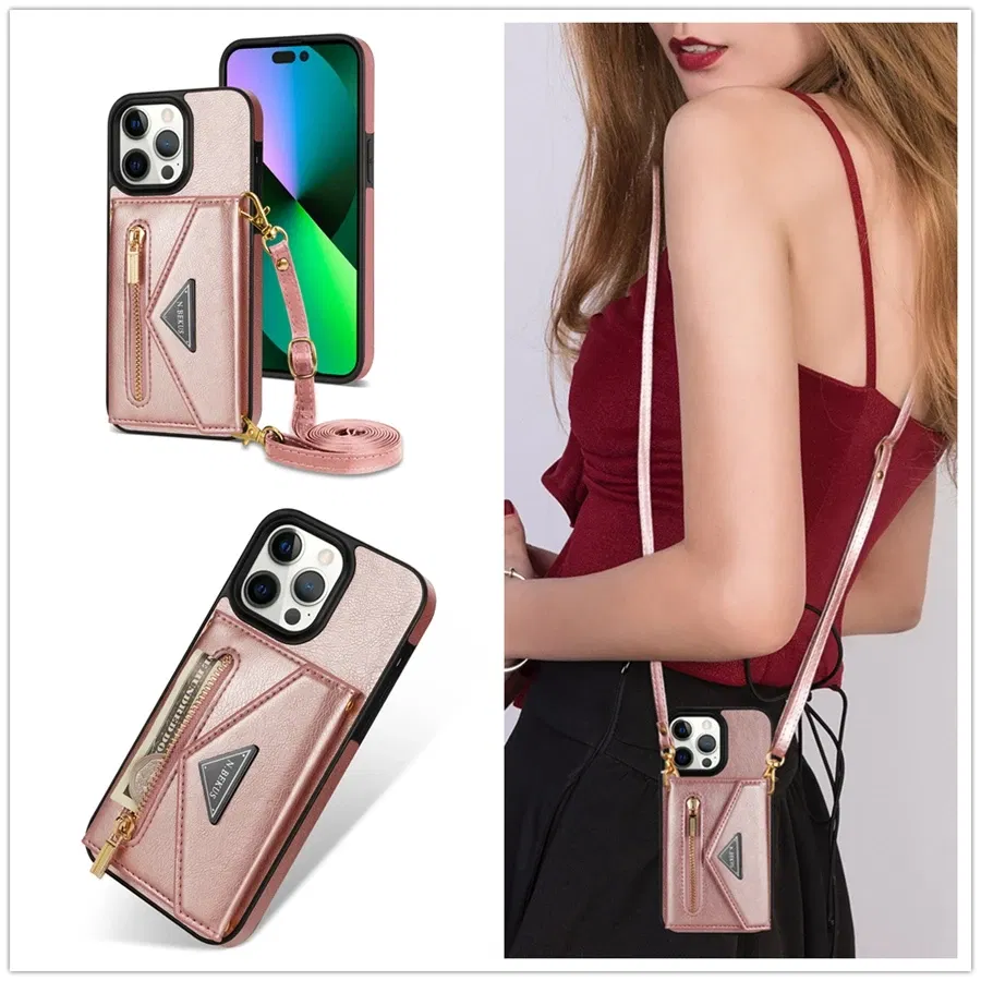 Material: Polyester, Color: Red - Wallet Side Card Zipper Flip Crossbody Leather Case For iPhone 15 14 Pro Max 13 Mini 12 11 SE 2022 2020 X XS XR 8 7 6 6s Plus