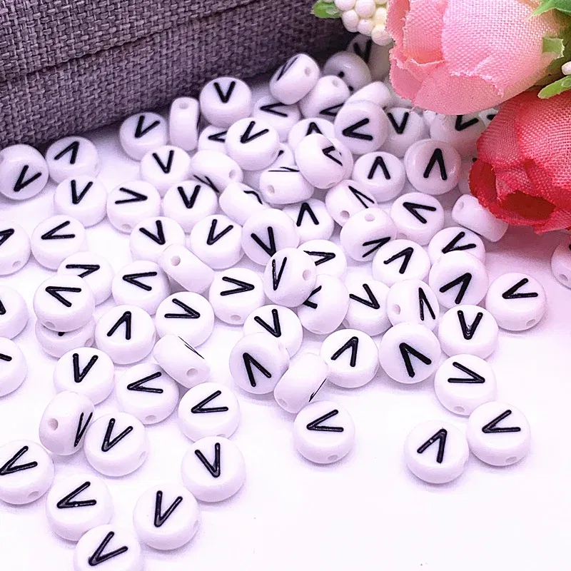 Color: PURPLE - 100pcs/lot 7x4mm 26 Letter Beads Round Shape Beads Alphabet Letter Charms for Make Jewelry Accessories