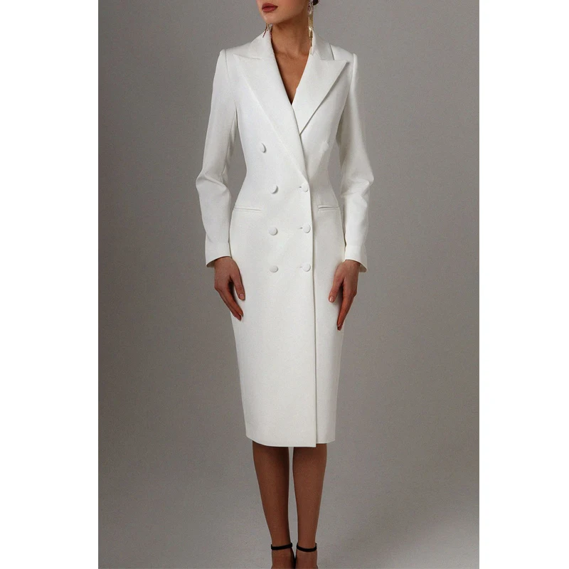 Color: Navy Blue, Size: 4XL - Women's Suit Long Blazer Double Breasted Jacket White Tuxedo Party Point Lapel Clothes спор?‚ивн?‹й кос?‚юм ?¶?µнск