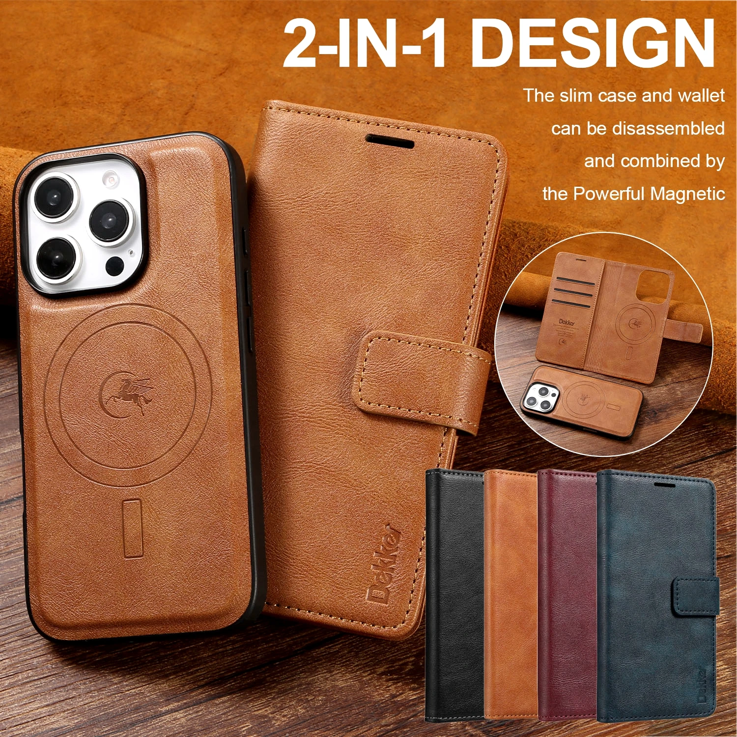 Color: Red, Material: Neoprene - 2 in 1 MagSafe Wallet Case for IPhone 16 Promax 15 Plus 14 Pro Max 13 12 Iphone16 Magnetic Wireless Charging Phone Cover