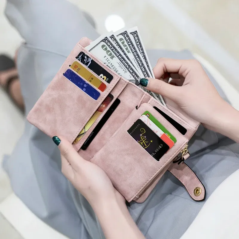 Color: DEEP BLUE - MIYIN 2024 New Wallet Women's Short Korean Cute Buckle Double Discount Multi Card Change Handbag