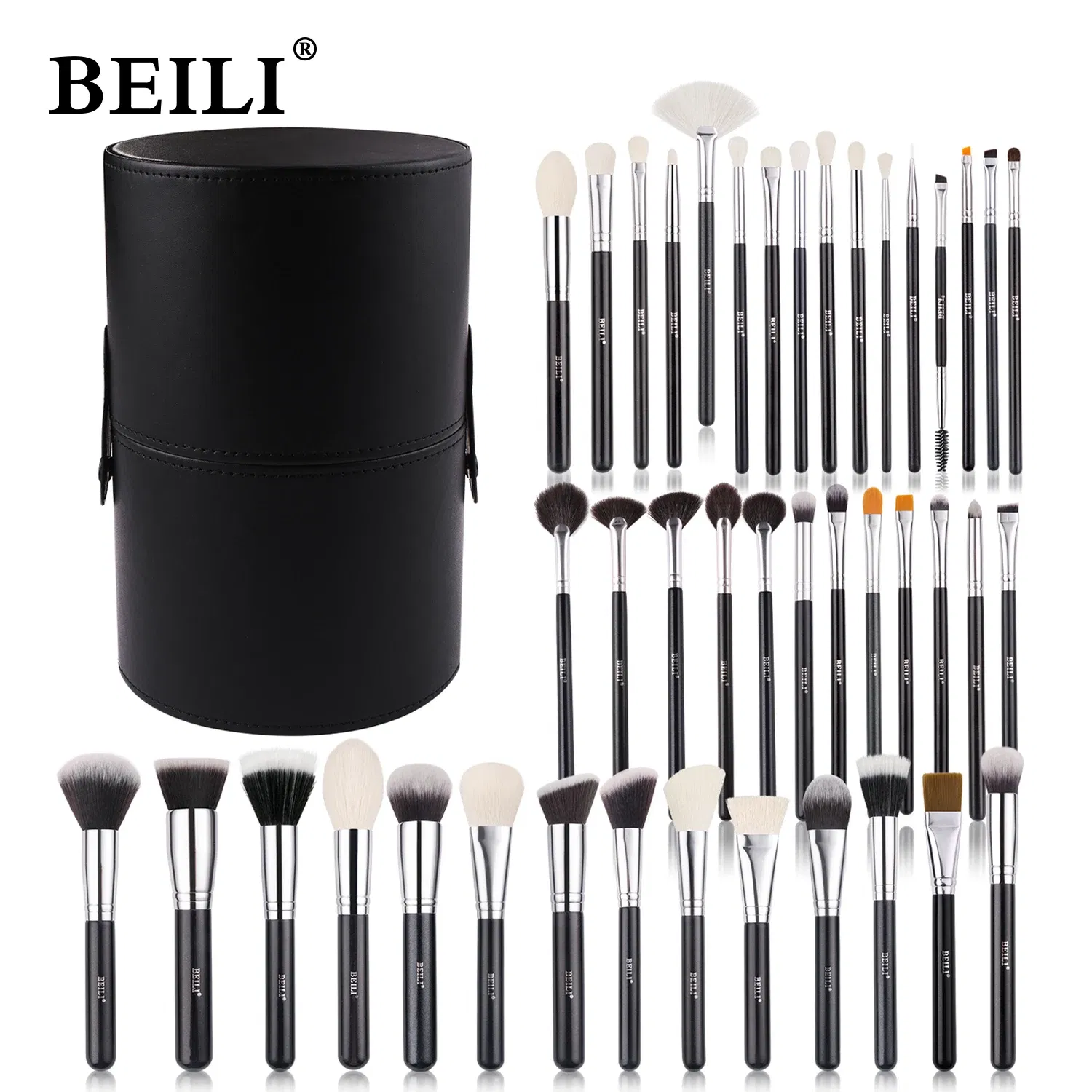Handle Color: Black, Ships From: Russian Federation - BEILI Makeup Brush Set with Holder 30-42Pcs Professional Foundation Powder Blush Eyeshadow Blending Brushes Kit Make Up Tools
