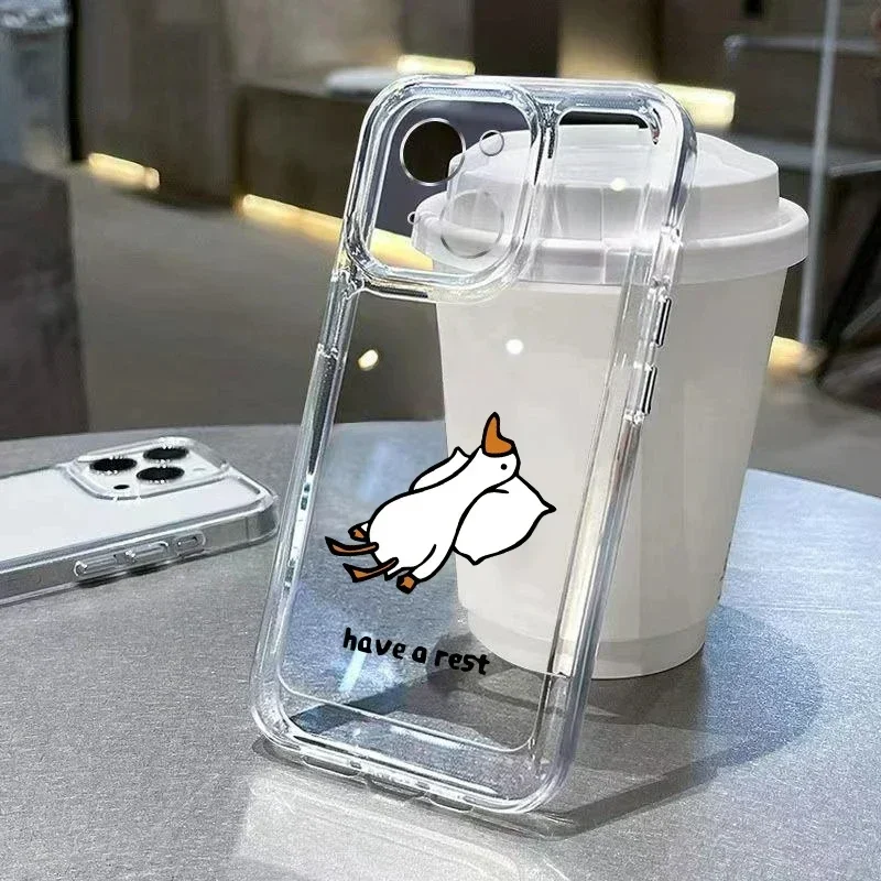 Color: Blue, Compatibility by Model: iPhone SE (2020) - Cute Duck Phone Case For iPhone 16 15 14 13 12 11 Pro Max XS X XR 7 8 Plus Mini SE 2020 2022 Mobile Funda Transparent