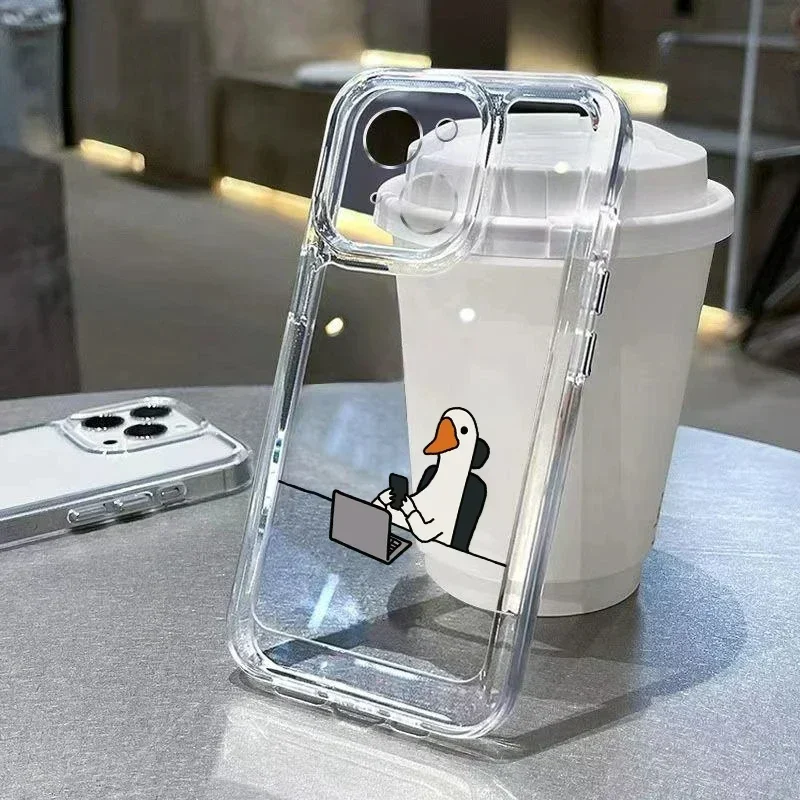 Color: Blue, Compatibility by Model: iPhone SE (2020) - Cute Duck Phone Case For iPhone 16 15 14 13 12 11 Pro Max XS X XR 7 8 Plus Mini SE 2020 2022 Mobile Funda Transparent