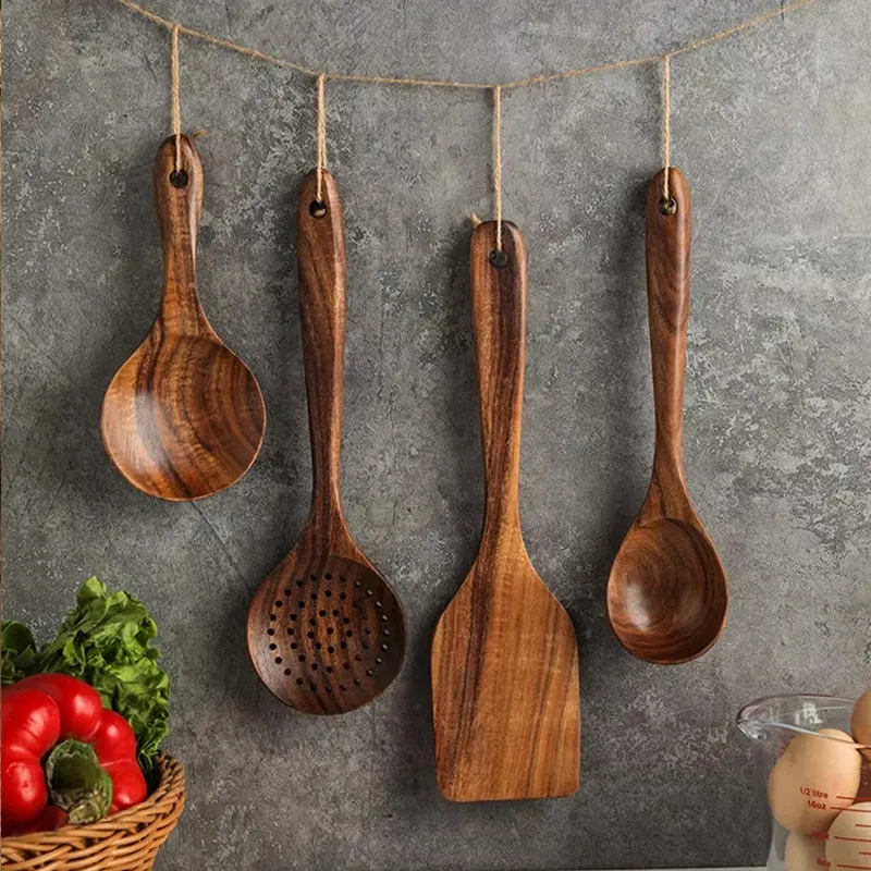 Color: multi - Teak Wooden Spatulas Kitchen Utensils Cooking Utensil Eco-Friendly Wood Spatula for Non Stick Cookware