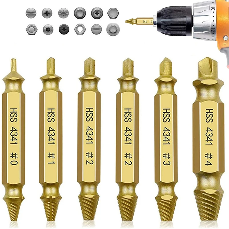 Color: Red - HSS Extractor Double Head Screw Slide Tooth Removal Screwdriver Screwdriver Bit Broken Wire 6pc Tool Set