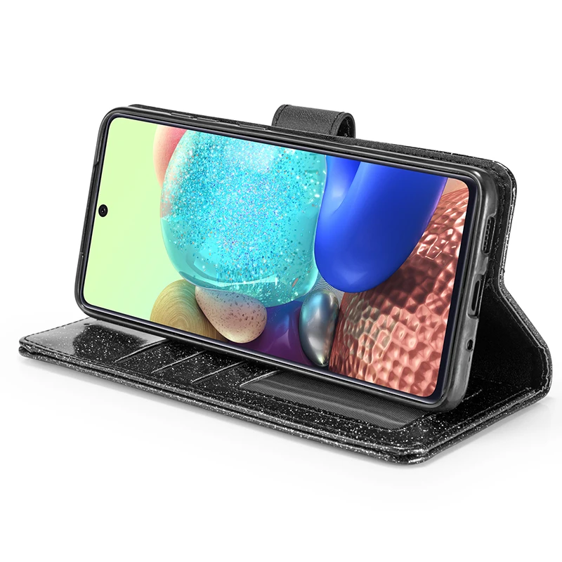 Color: black, Material: Artificial Leather - Glitter Diamond Wallet Leather Case For Samsung Galaxy A14 A15 A16 A35 A55 A34 A54 S25 Ultra S24 FE S23 S22 S21 S20 Plus
