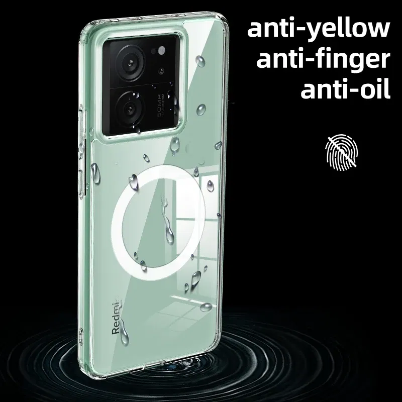 Color: Clear, Material: ABS - Matte & Clear Magnetic Wireless Charging Armor Magsafe Case For Xiaomi 14 13T Mi 13T 14 Mi13T Pro Military Shockproof Back Cover