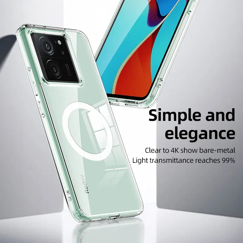 Color: Clear, Material: ABS - Matte & Clear Magnetic Wireless Charging Armor Magsafe Case For Xiaomi 14 13T Mi 13T 14 Mi13T Pro Military Shockproof Back Cover