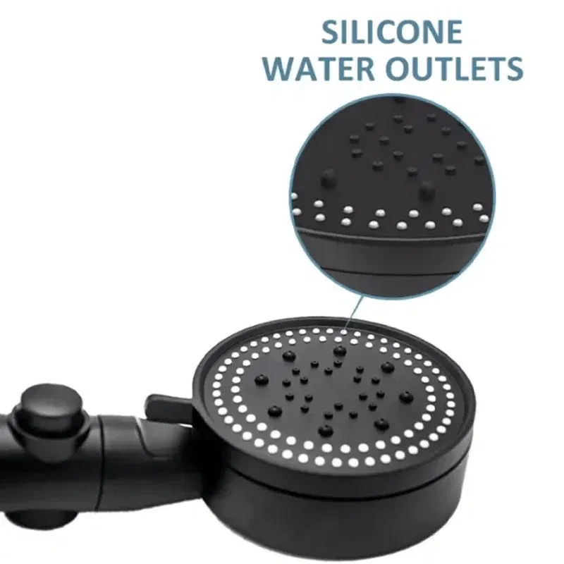 Color: Light green - High Pressure Shower Head 5 Modes Adjustable Showerheads with Hose Water Saving One-Key Stop Spray Nozzle Bathroom Accessories