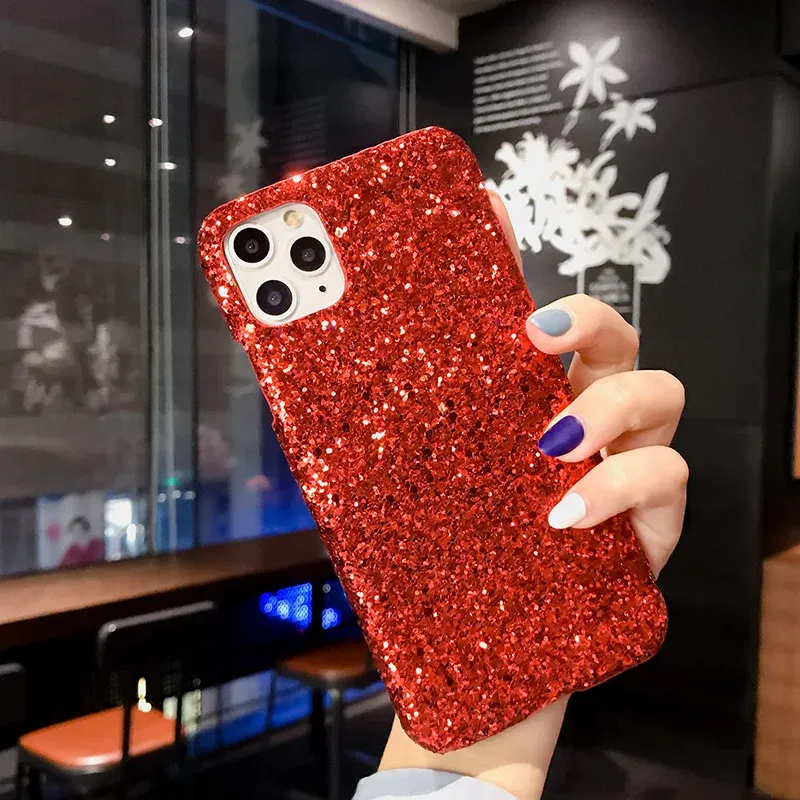 Color: Red, Material: CANVAS - Hard Shiny Diamond Girly Phone Case for iPhone 11 12 13 14 15 Pro Max 14 15Plus