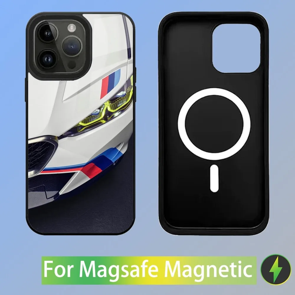 Color: Blue, Material: Genuine leather - Cool Sport Car B-BMW Phone Case For iPhone 16,15,14,13,12,11,Plus,Pro,Max Mini Magsafe Magnetic Wireless Charging