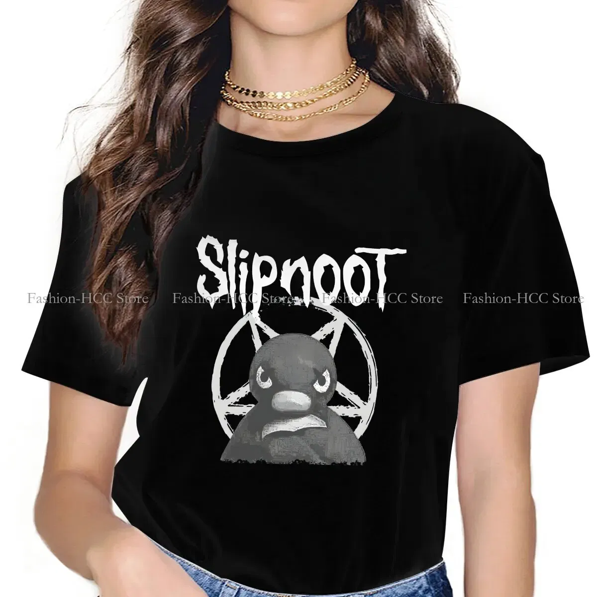 Color: black, Size: XXL - Slipnoot White Print Style Polyester TShirt Pingu Cartoon Comfortable Hip Hop Gift Clothes T Shirt Stuff