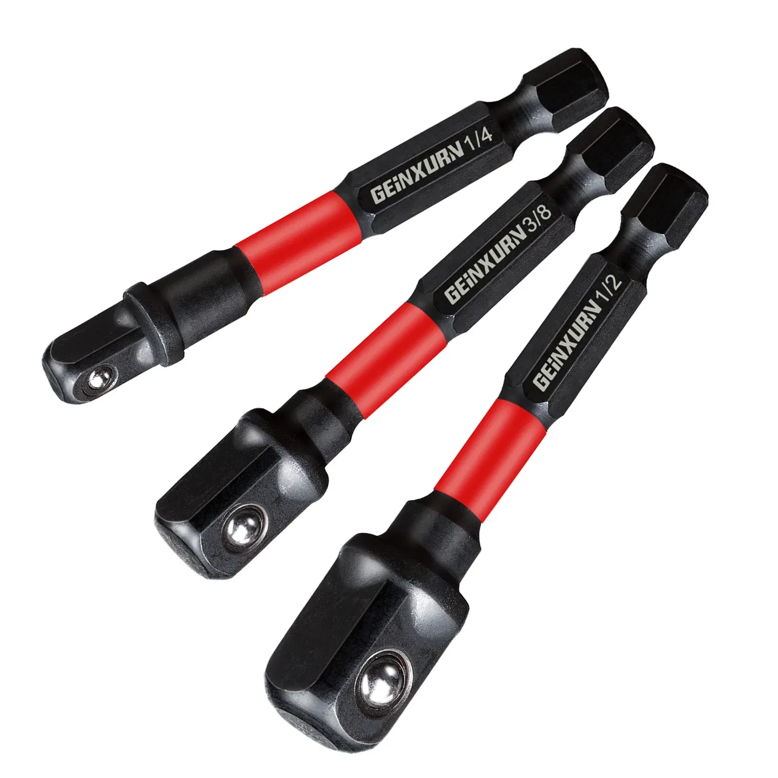 Color: Dark Red - Geinxurn Impact Socket Adapter Set,1/4"3/8"and1/2"Drive,Extension Bit with Holder,Adapt Power Drill to High Torque Impact Wrench