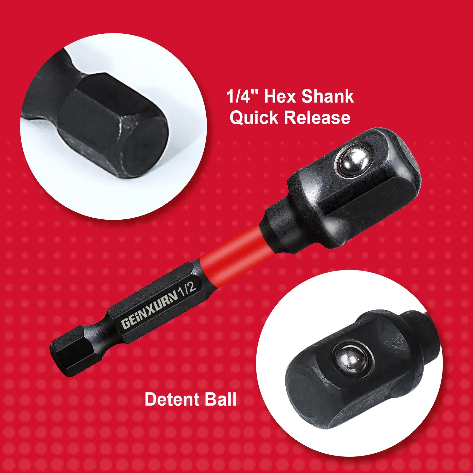Color: Dark Red - Geinxurn Impact Socket Adapter Set,1/4"3/8"and1/2"Drive,Extension Bit with Holder,Adapt Power Drill to High Torque Impact Wrench