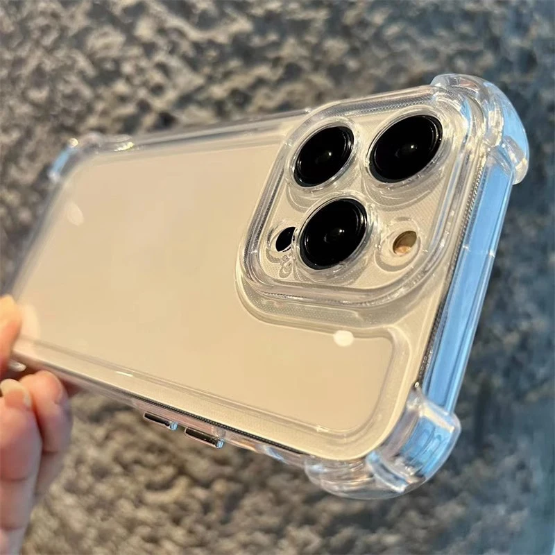 Material: PE, Color: Clear - Vanuoxin Luxury Shockproof Case for iPhone 15 14 13 12 11 Pro Max with Electroplat Button Bumper Phone Back Cover Clear & Black