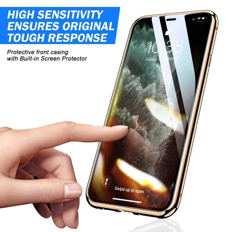 Color: Black, Material: nylon - Magnetic Metal Case For iPhone 15 14 13 12 11 Pro 14Pro Max XS X XR 7 8 14Plus 12 Mini SE 2020 Double Sided Tempered Glass Cover