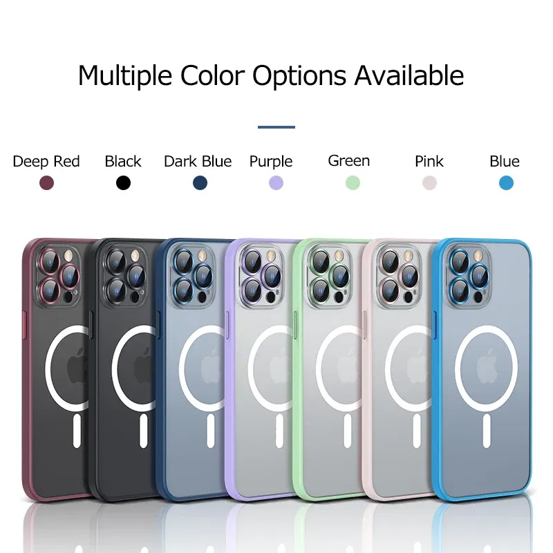 Color: Red, Material: PC - Magsafe Magnetic For IPhone 15 Promax Phone Case For iPhon 11 12 13 14 15 Pro Max Plus Lens Glass Ring Protection Silicone Cover