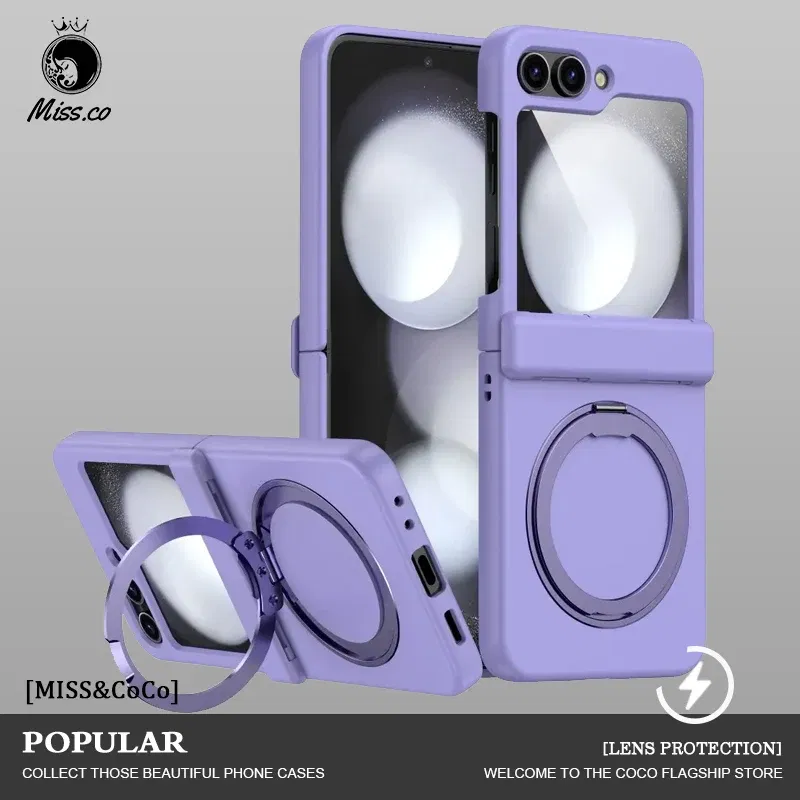 Color: Clear, Material: ABS - For Samsung Galaxy Z Flip 3 5 4 6 Magsafe Case Wireless Charging Hinge All-inclusive Flip Shockproof Hard Magnetic Holder Cover