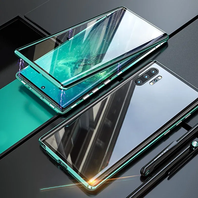 Color: Silver, Material: Plastic - Full Wrap Metal Bezel Case For Samsung Galaxy S23 S22 Ultra S21 S20 FE S24 Note 10 20 Lite Plus Double-Sided Glass Back Cover