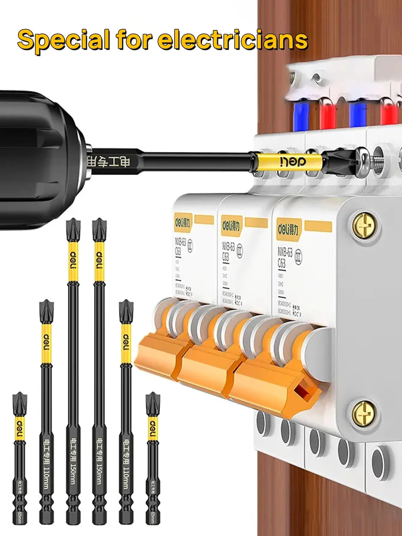 Color: Red - Non-slip Cross Screwdriver Set Magnetic Batch Head Magnetic Batch Head Impact Screw Driver Bit 65/110/150mm
