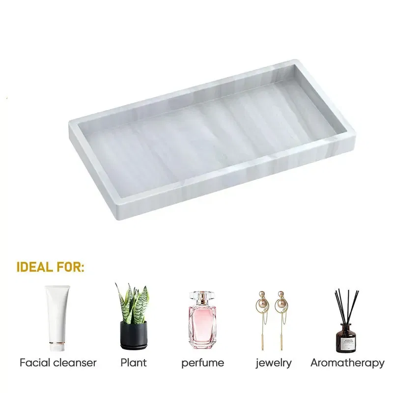 Color: Light Grey, Size: XL - Bathroom Counter Tray, Thickened Silicone Bathroom Vanity Tray, Shatterproof Durable Rectangle Bathroom Tray Soap Dispenser Tray