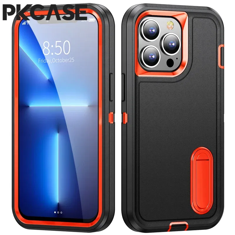 Color: army green, Material: PP - PKCASE Shockproof Case For iPhone 13 Mini 12 11 Pro Max 6 7 8 Plus Bracket Protective Cover For iPhone X XS XR SE 2020 2022