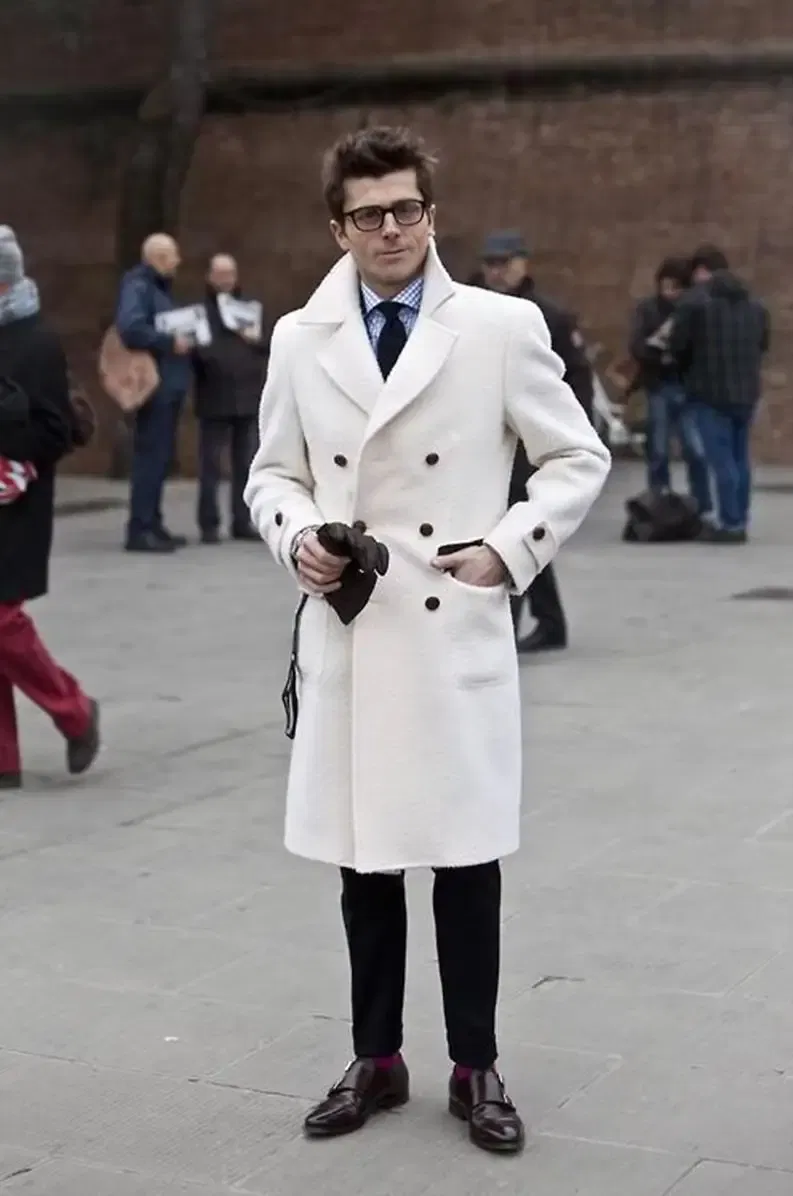 Color: black, Size: 48 - Solid White England Style Woolen Overcoat Men's Thick Plus Double-Breasted Long Coat Casual Winter Fashion Warm Jacket