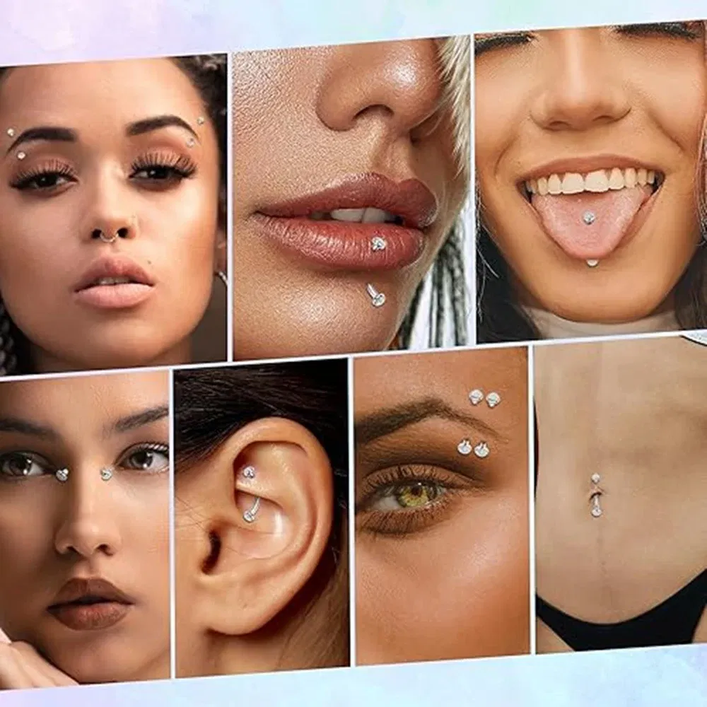 Metal color: Blue, Main Stone Color: GRAY - 3/4/5mm Opal Steel Eyebrow Ring Internally Threaded 6mm -14mm Bar Curved Barbell Monroe Lip Stud Ear Tragus Piercing