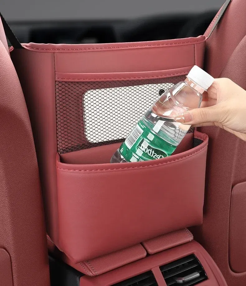 Color Name: Brown - Car Handbag Holder Between Seats Mutifuntional Leather Auto Seat Middle Storage Bag Hanging Tissue Box Phone Cup Map Organizer