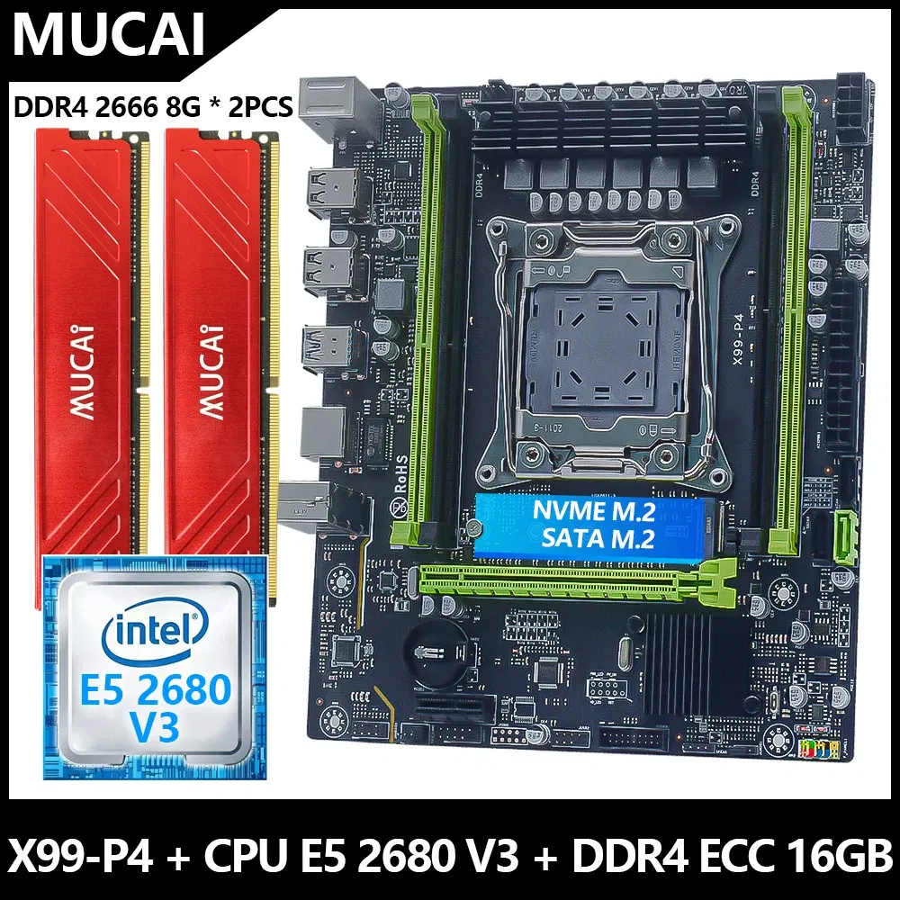 Bundle: Motherboard+CPU+RAM - MUCAI X99 P4 Motherboard LGA 2011-3 Kit Set With DDR4 16GB(2*8GB) 2666MHz RAM Memory And Intel Xeon E5 2680 V3 CPU Processor