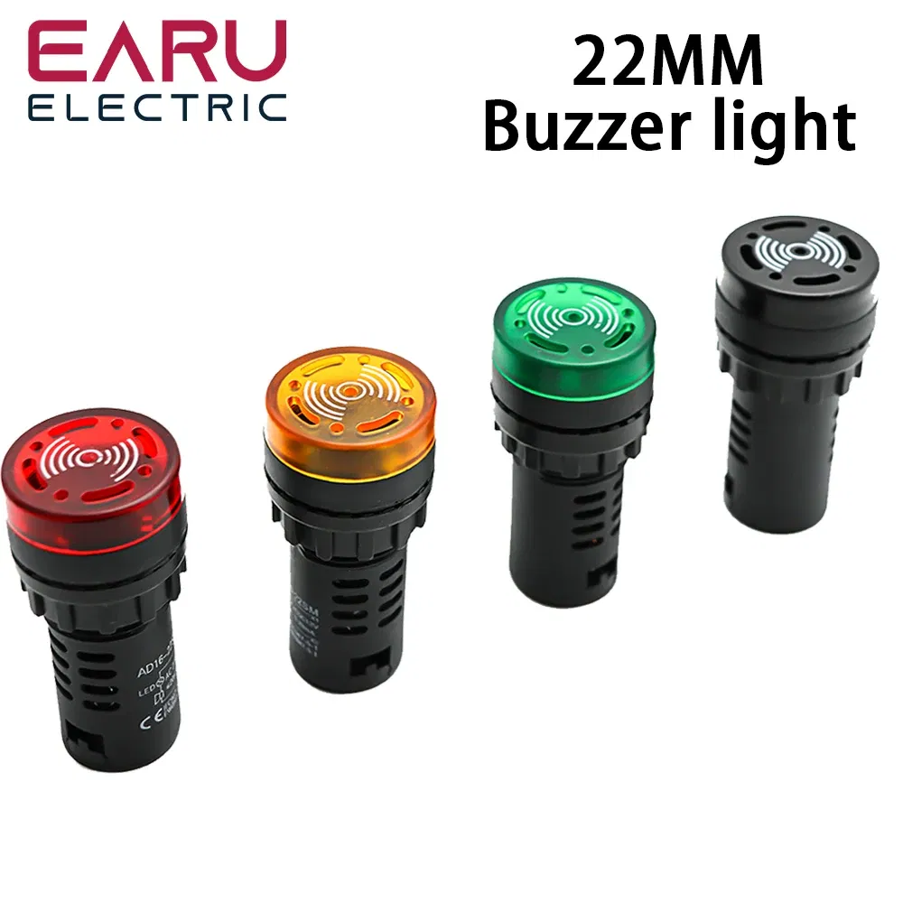 Color: Green - AD16-22SM 22mm Panel Diameter AC 12V 24V 110V 220V Flash Signal Light Red LED Active Buzzer Beep Alarm Indicator Green Yellow