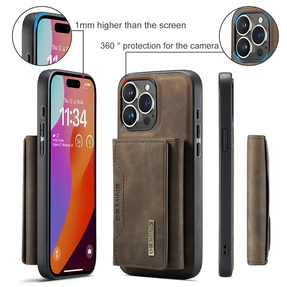 Color: Coffee, Material: Neoprene - 2 In 1 Case For iPhone 16 15 14 13 12 11 Pro Max Plus XS Max XR 8 Plus SE 2022 Wallet Magnetic Leather Card Holder Pocket Cover