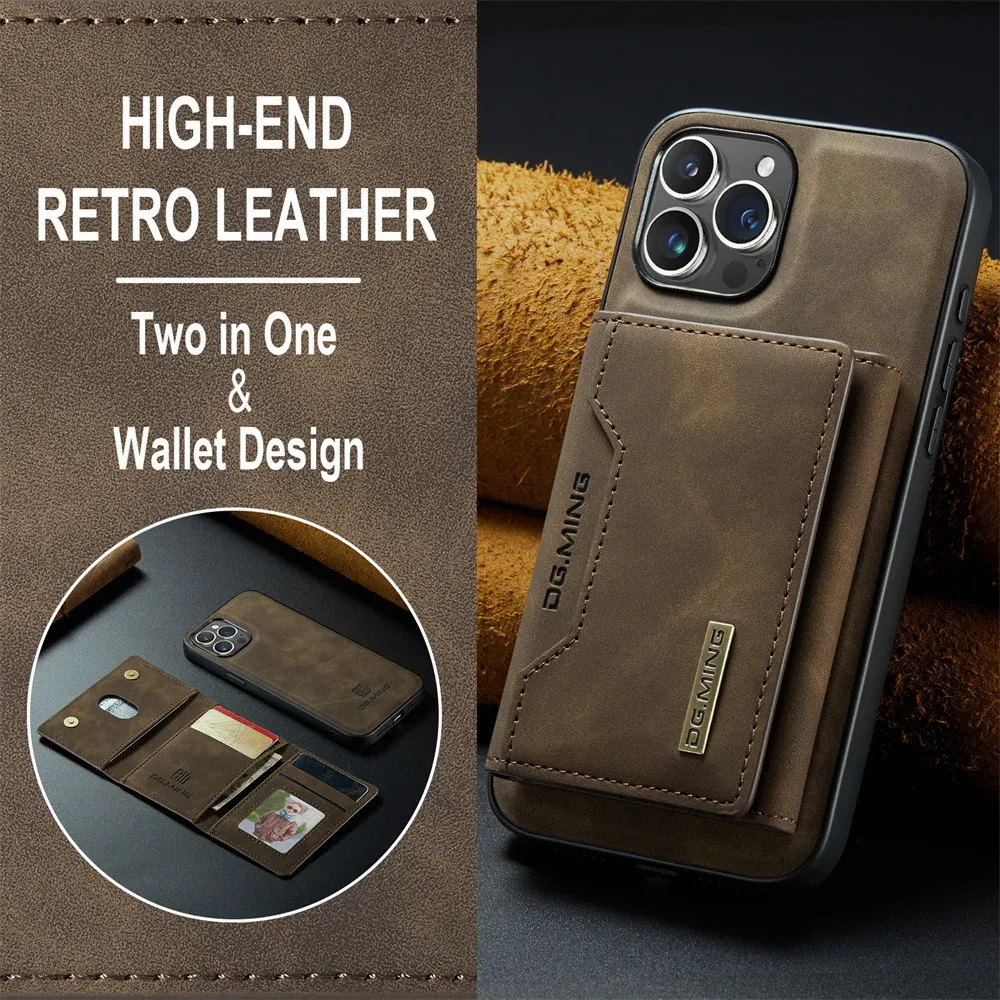 Color: Coffee, Material: Neoprene - 2 In 1 Case For iPhone 16 15 14 13 12 11 Pro Max Plus XS Max XR 8 Plus SE 2022 Wallet Magnetic Leather Card Holder Pocket Cover