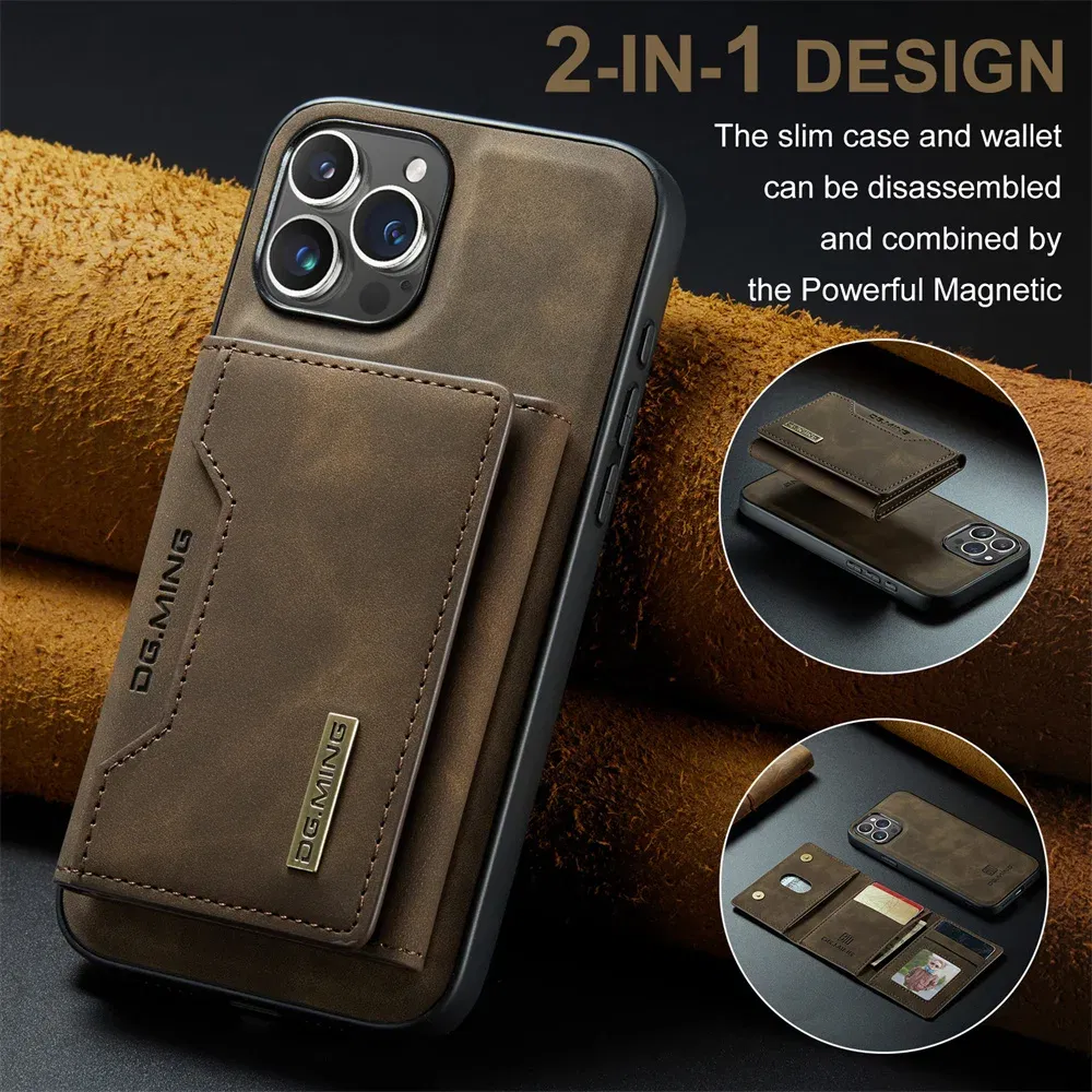 Color: Coffee, Material: Neoprene - 2 In 1 Case For iPhone 16 15 14 13 12 11 Pro Max Plus XS Max XR 8 Plus SE 2022 Wallet Magnetic Leather Card Holder Pocket Cover