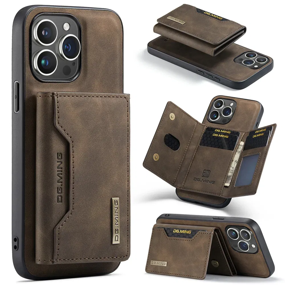 Color: Coffee, Material: Neoprene - 2 In 1 Case For iPhone 16 15 14 13 12 11 Pro Max Plus XS Max XR 8 Plus SE 2022 Wallet Magnetic Leather Card Holder Pocket Cover