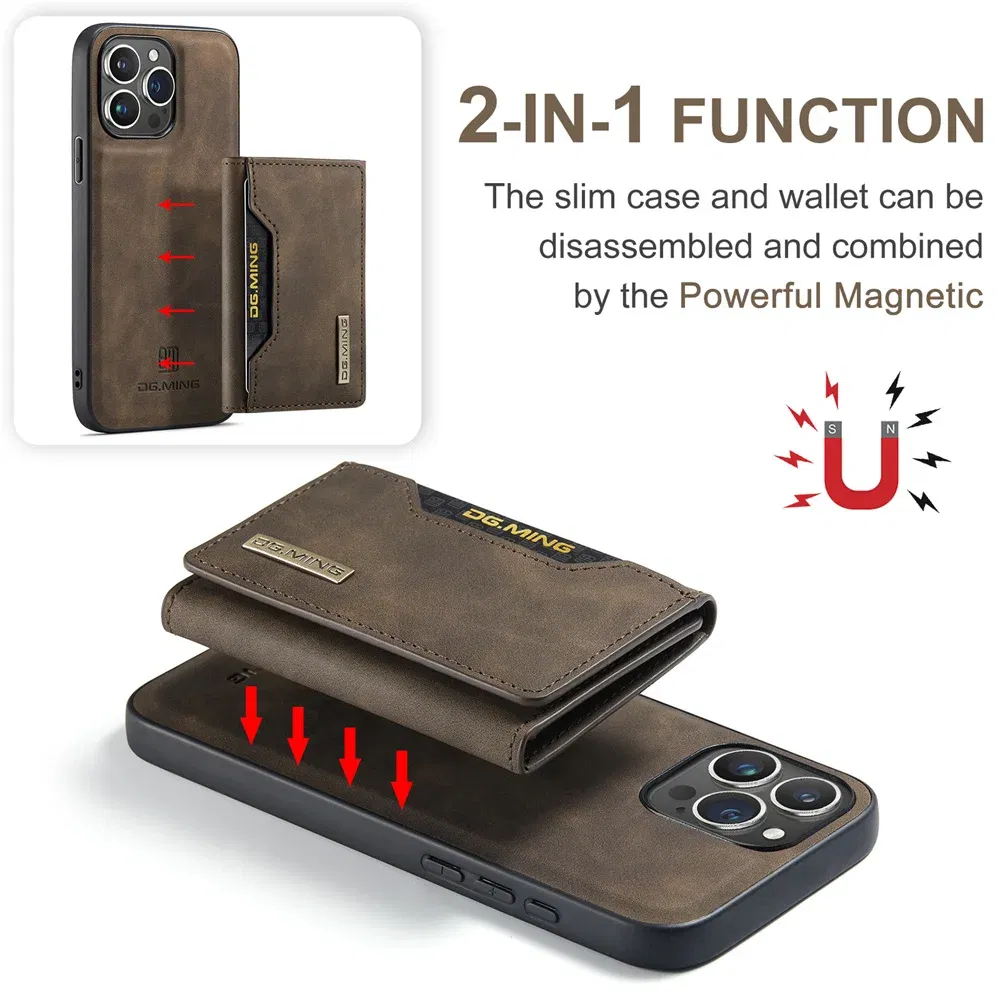 Color: Coffee, Material: Neoprene - 2 In 1 Case For iPhone 16 15 14 13 12 11 Pro Max Plus XS Max XR 8 Plus SE 2022 Wallet Magnetic Leather Card Holder Pocket Cover