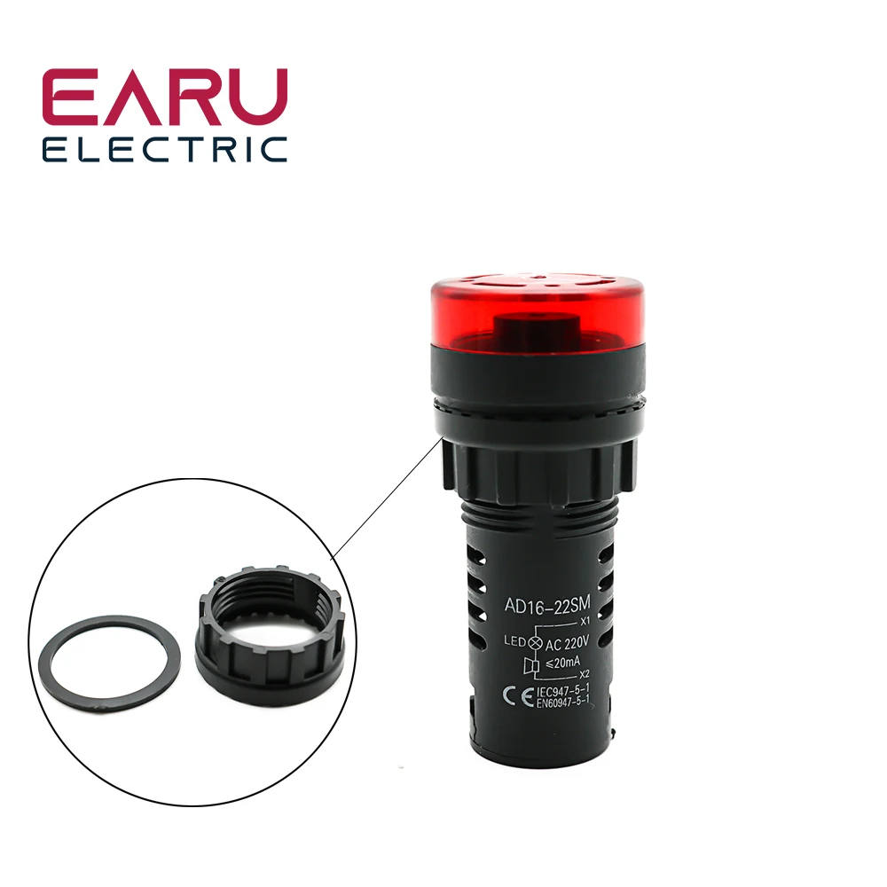 Color: Yellow - AD16-22SM 22mm Panel Diameter AC 12V 24V 110V 220V Flash Signal Light Red LED Active Buzzer Beep Alarm Indicator Green Yellow