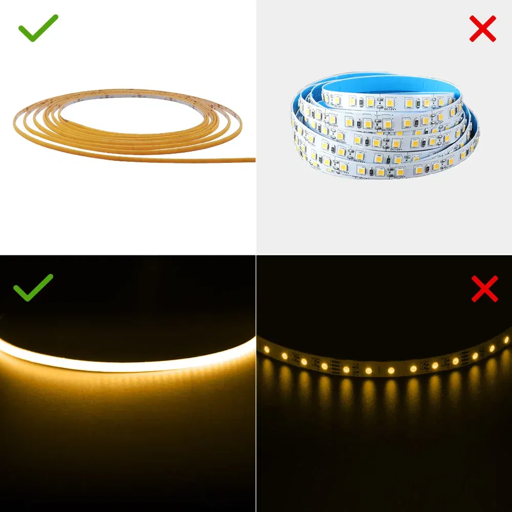 Emitting Color: Red, Color: Yellow, Length: 0.5m - 2.7mm Ultra Slim COB LED Strip Lights 480LEDs/m Flexible Linear Light Tape Diode Ribbon Backlight Red Amber Purple Car Dimmable