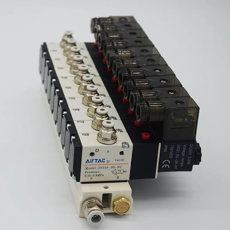 Color: Blue, Specification: 3/4" - 3V210-08 Manifold Station Solenoid Valve  3 port 2 position Multi-way Combination DC12V 24V AC220V With Fitting Solenoid Valves