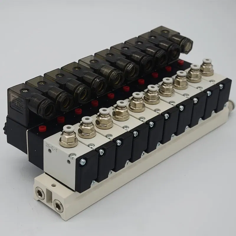 Color: Blue, Specification: 3/4" - 3V210-08 Manifold Station Solenoid Valve 3 port 2 position Multi-way Combination DC12V 24V AC220V With Fitting Solenoid Valves