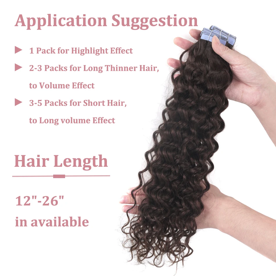 Color: P6/27, Length: 14 inches, Items per Package: 20 pcs - Water Wave Tape in Human Hair Extensions 2g/pcs Dark Brown Real Human Hair Adhesive Invisible Keratin Hair Extensions for Women