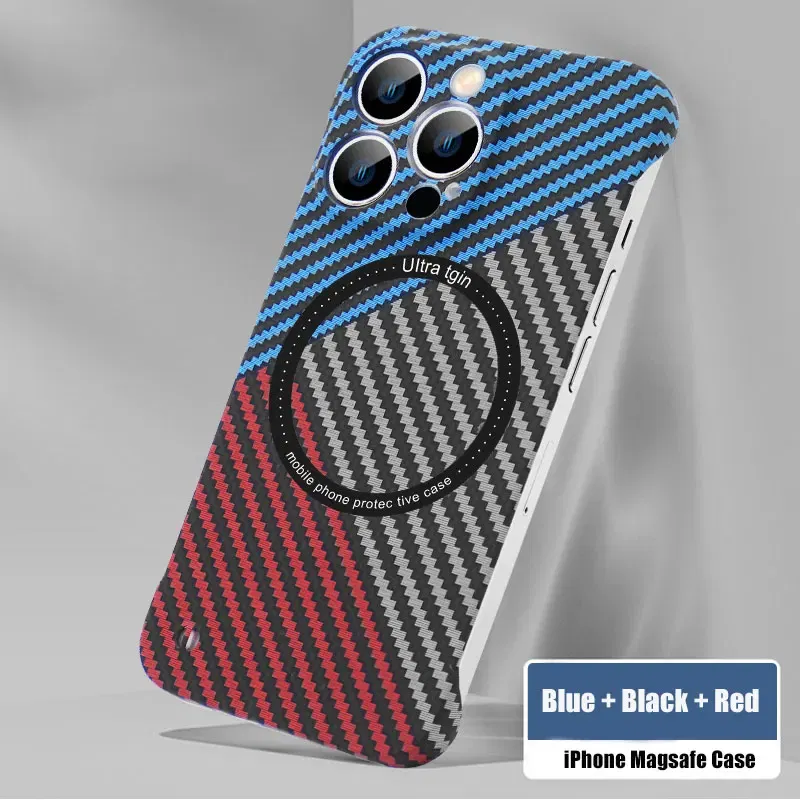 Color: Dark Pink, Material: Plastic - Luxury Carbon Fiber for iPhone 11 14 Plus 12 13 Pro Max Magsafe Case Magnetic Wireless Hard Thin Slim Cover for iPhone 13 14 Max