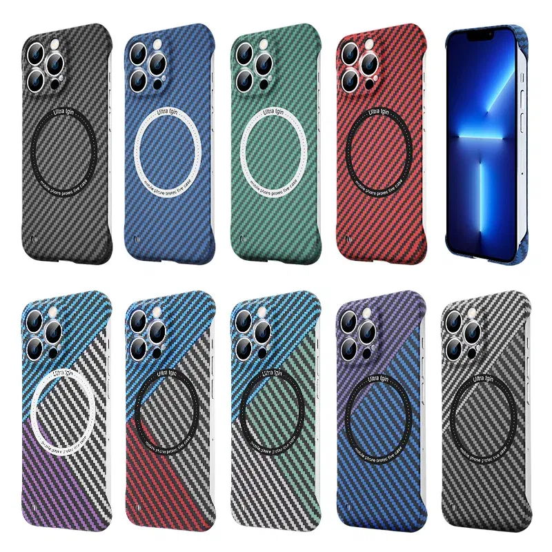Color: Dark Pink, Material: Plastic - Luxury Carbon Fiber for iPhone 11 14 Plus 12 13 Pro Max Magsafe Case Magnetic Wireless Hard Thin Slim Cover for iPhone 13 14 Max