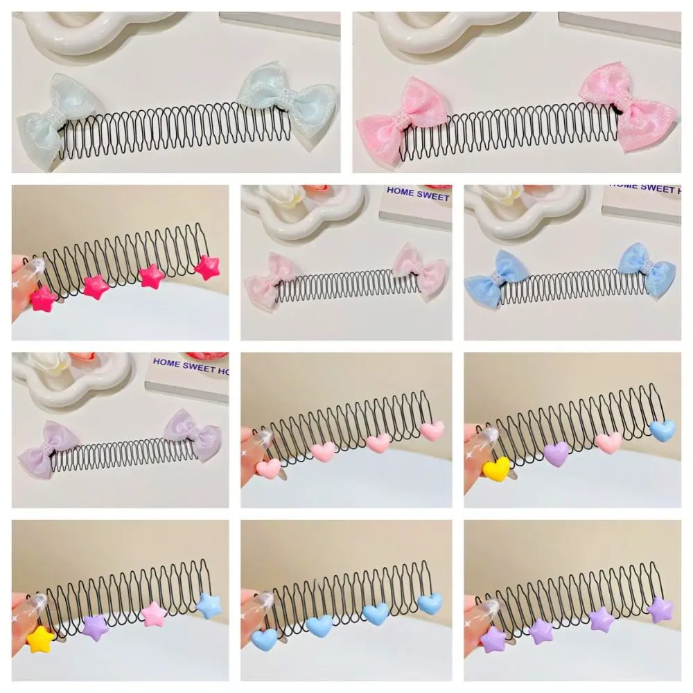 Color: Black - Invisible Broken Hairpin Women Bow Heart Hair Clip Kids Tiara Tools Curve Needle Bangs Fixed Insert Comb Styling Accessories