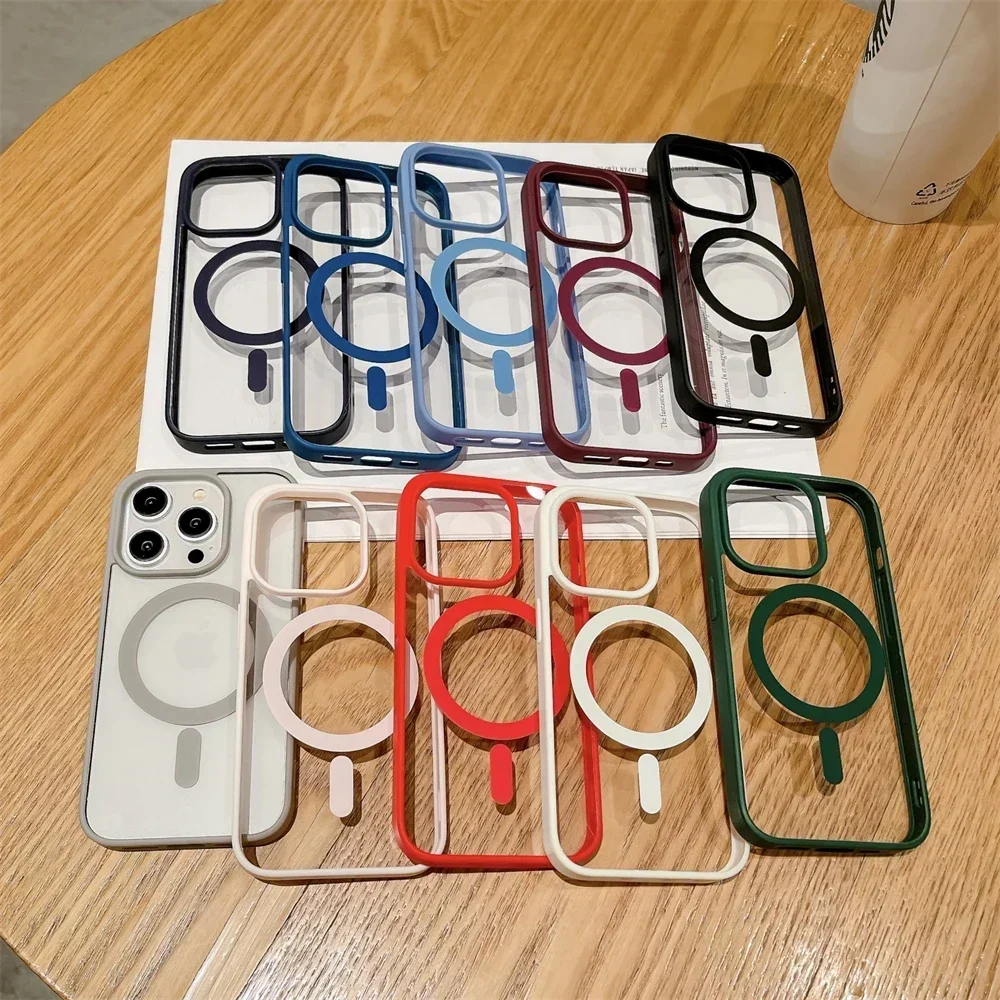 Color: Red, Material: PE - Luxury Shockproof Magsafe Wireless Charge Case for iPhone 17 Air 16 15 14 Plus 13 12 Mini 11 Pro Max Clear Magnetic Bumper Cover