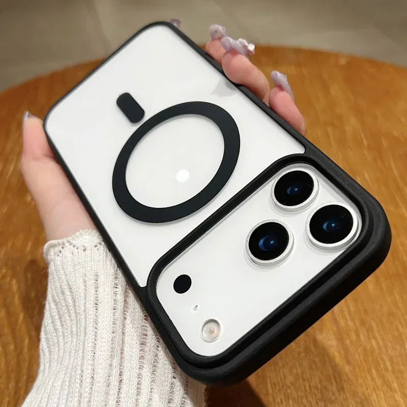 Color: Red, Material: PE - Luxury Shockproof Magsafe Wireless Charge Case for iPhone 17 Air 16 15 14 Plus 13 12 Mini 11 Pro Max Clear Magnetic Bumper Cover