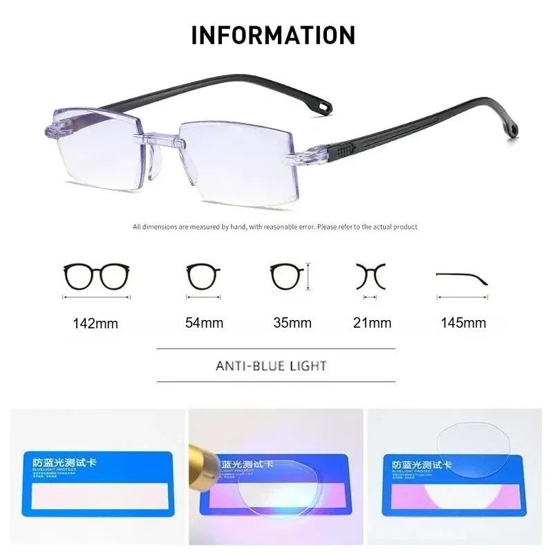 Eye Prescription: +300, Frame Color: green - New Blue Light Blocking Scratch Resistant Bifocal Reading Glasses for Both Men Women Universal Frameless Design Power 0 To +4.0