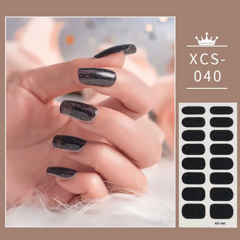 Color: Blue with White - Rose Red Shiny Twinkle Full Cover Nail Stickers Sticker For Nails Self Adhesive Nail Sticker Fashion Nail Stickers Beauty